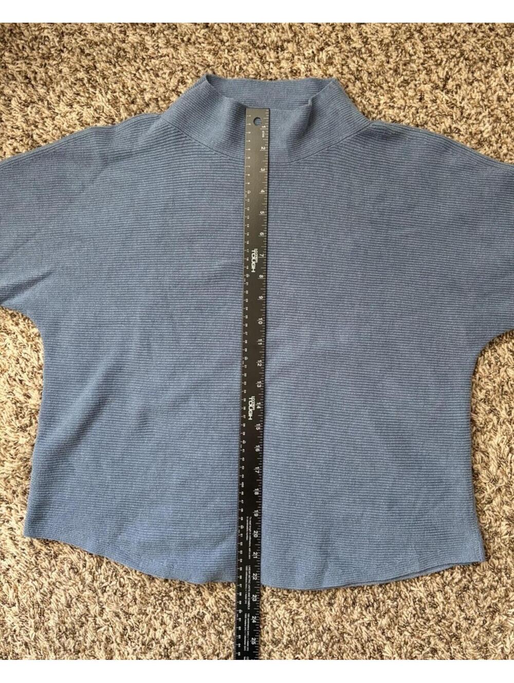 LULULEMON Boxy Cotton-Blend Sweater Womens M/L Blue Rib Knit Mock Neck Pullover - Picture 4 of 7